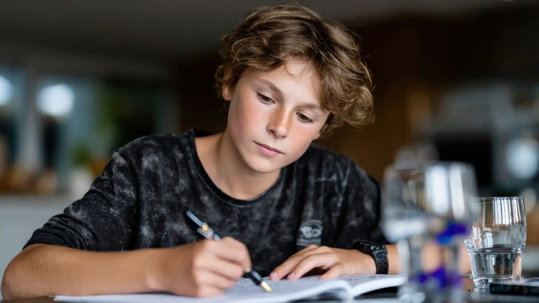 A motivated student with a pen in hand trying to study