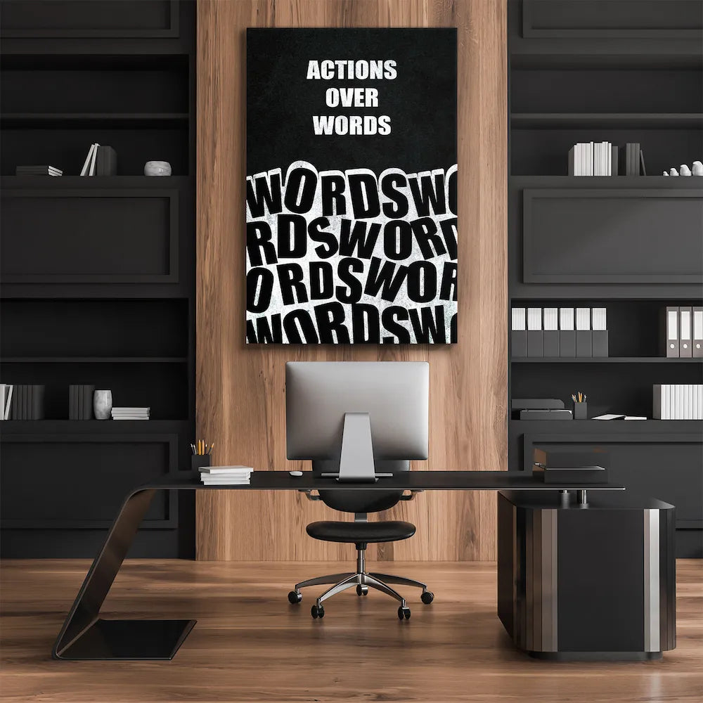 Action Over Words Canvas Wall Art on the Office interior