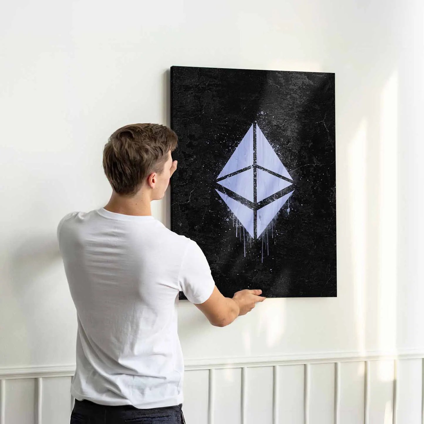 Ethereum Wall Art Man Holding Canvas