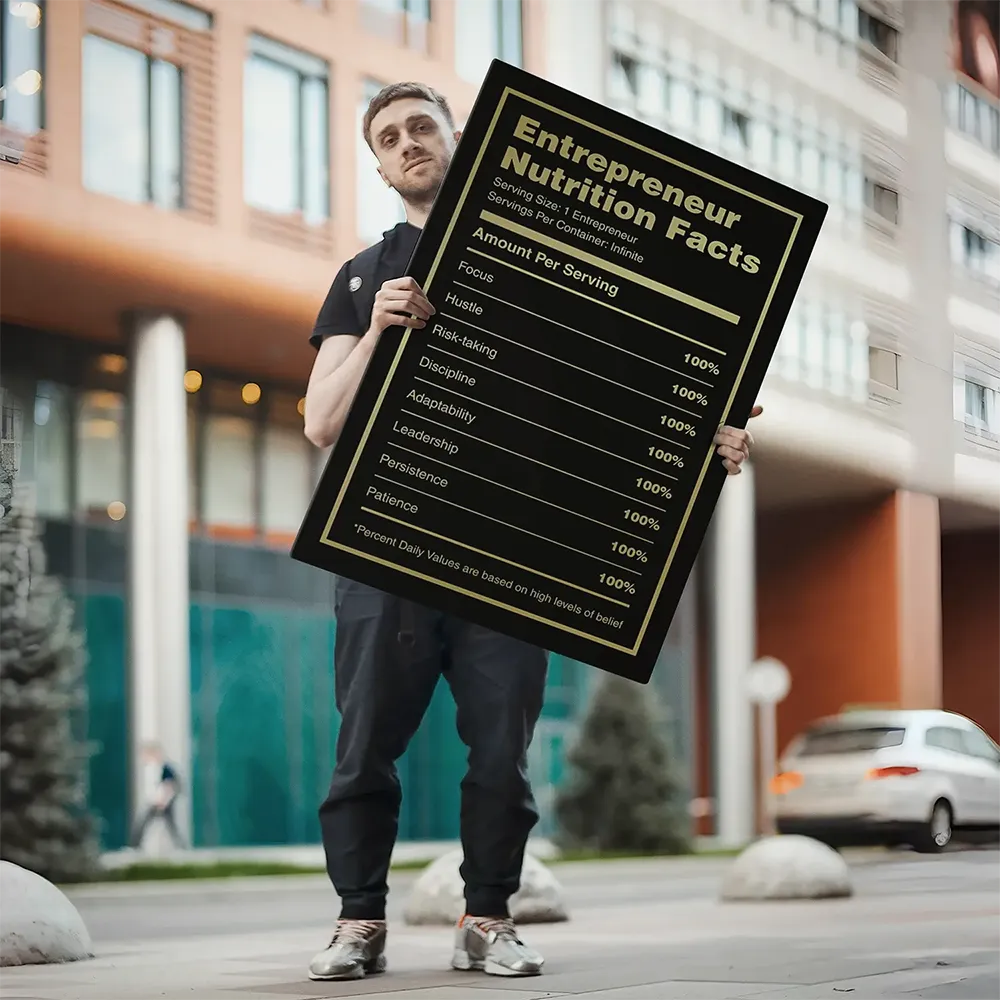 Man Holding Entrepreneur Nutrition Facts Wall Art