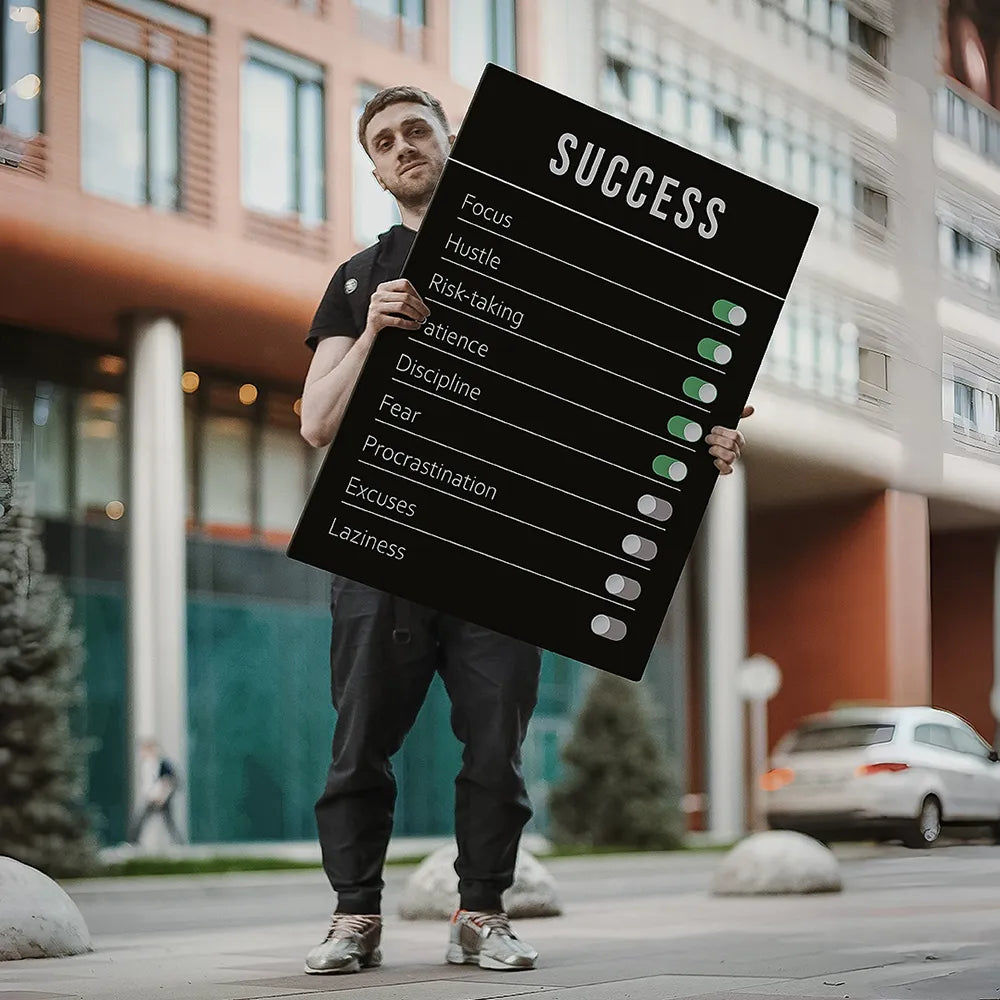Man Holding Success Canvas Wall Art