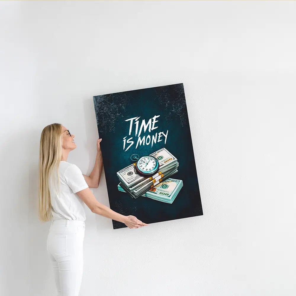 Time Is Money Wall Art Woman Holding Canvas