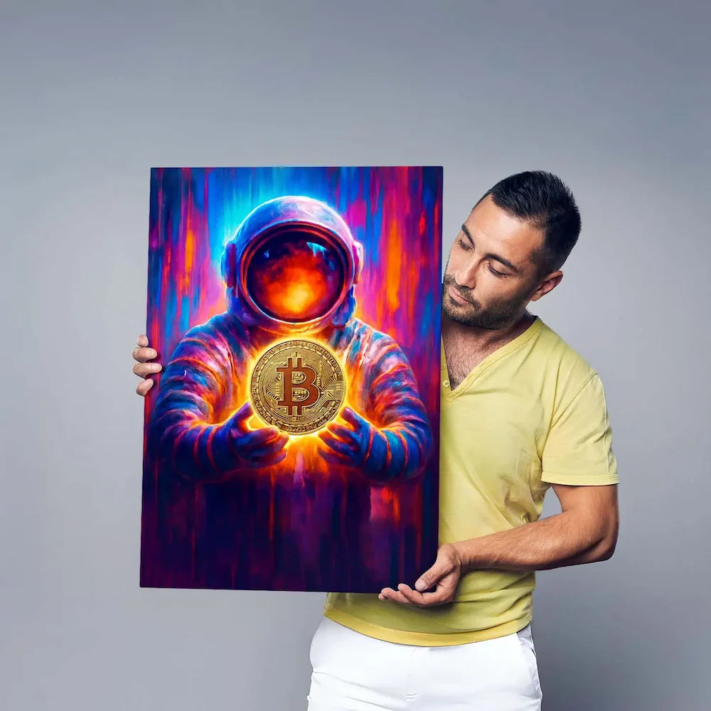 Bitcoin Spaceman Wall Art Man Holding Canvas