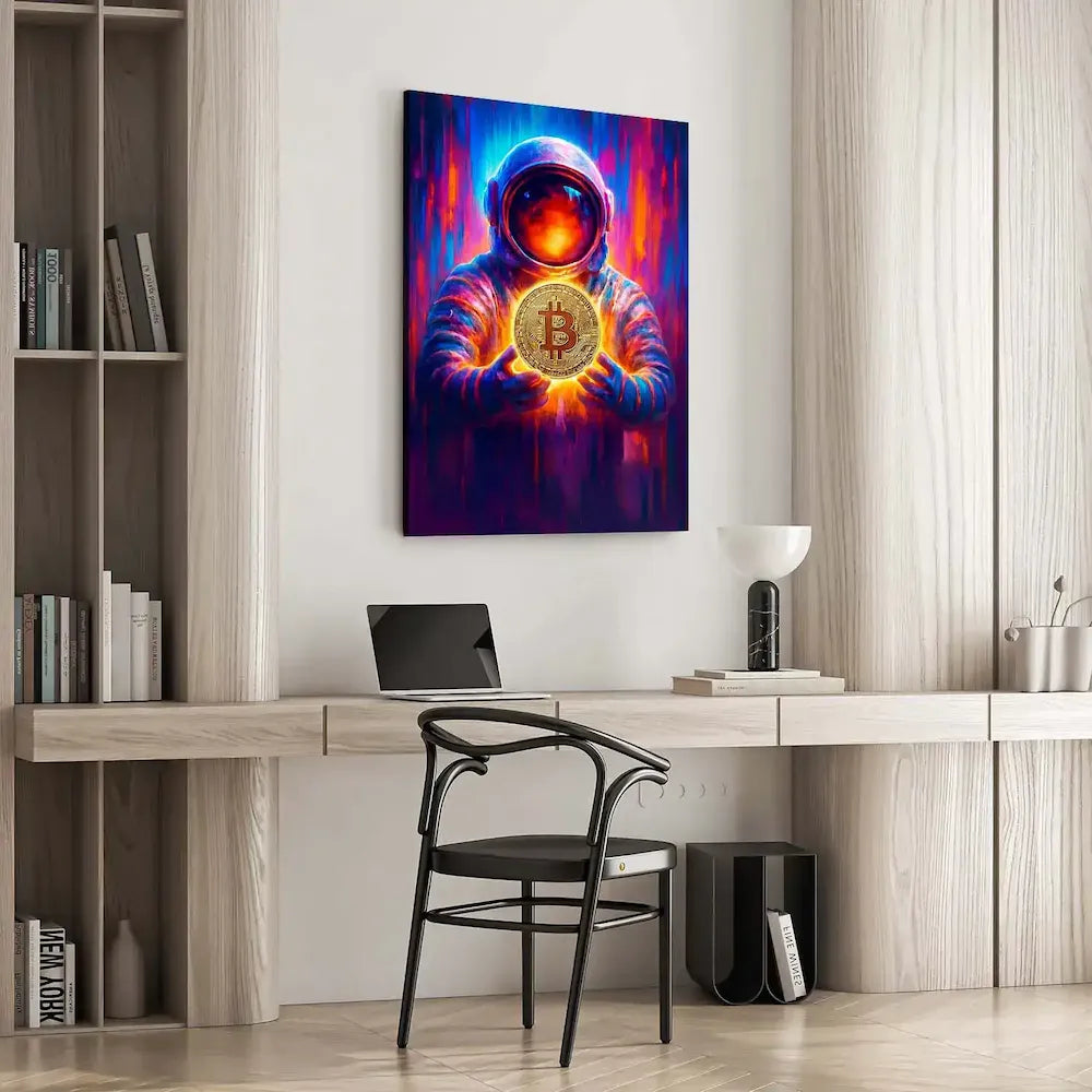 Bitcoin Spaceman Wall Art Wooden Desk