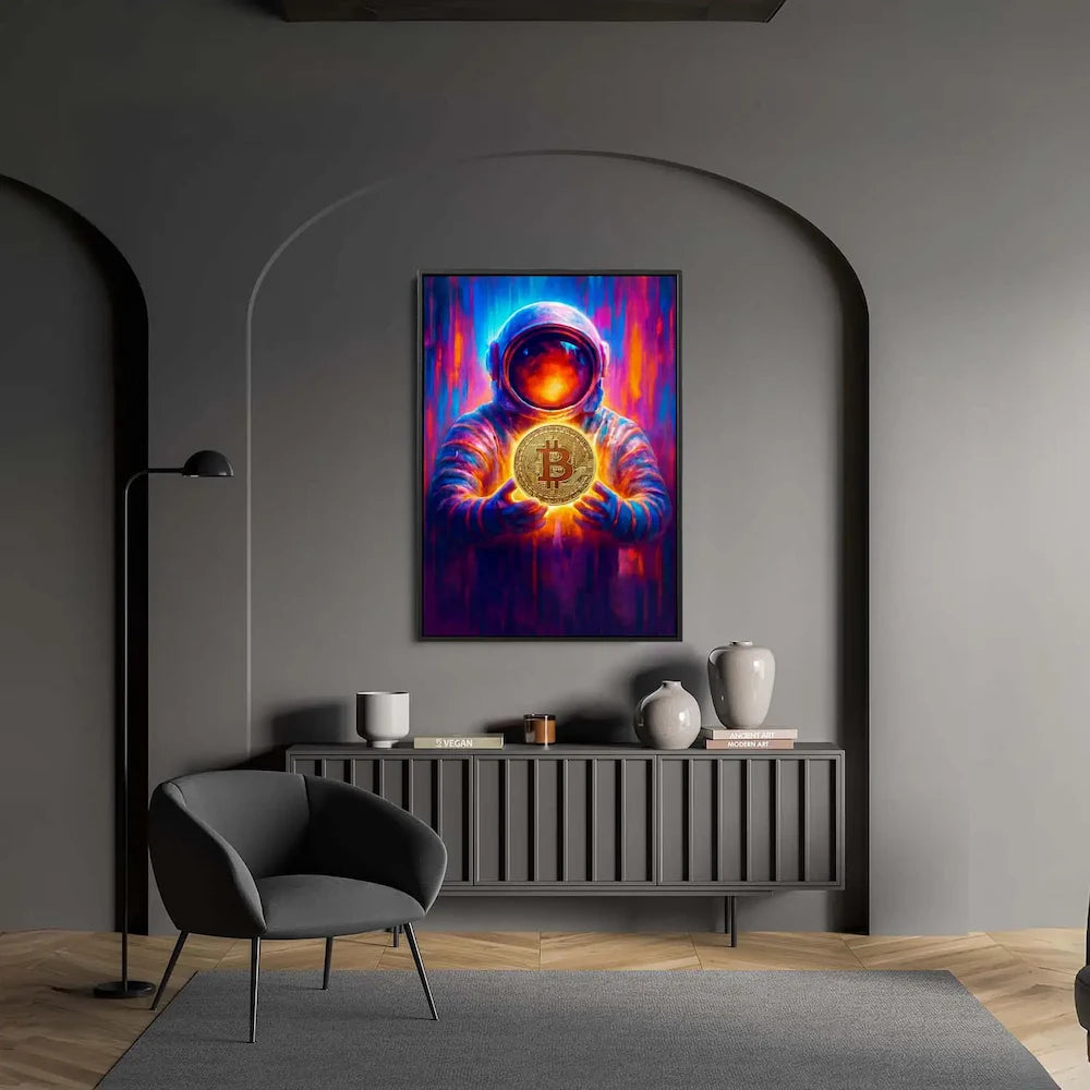Bitcoin Spaceman Wall art with Dark Wall