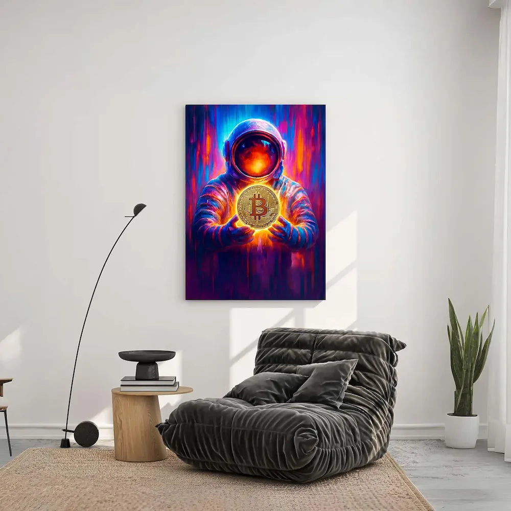 Bitcoin Spaceman Wall Art with Sofa