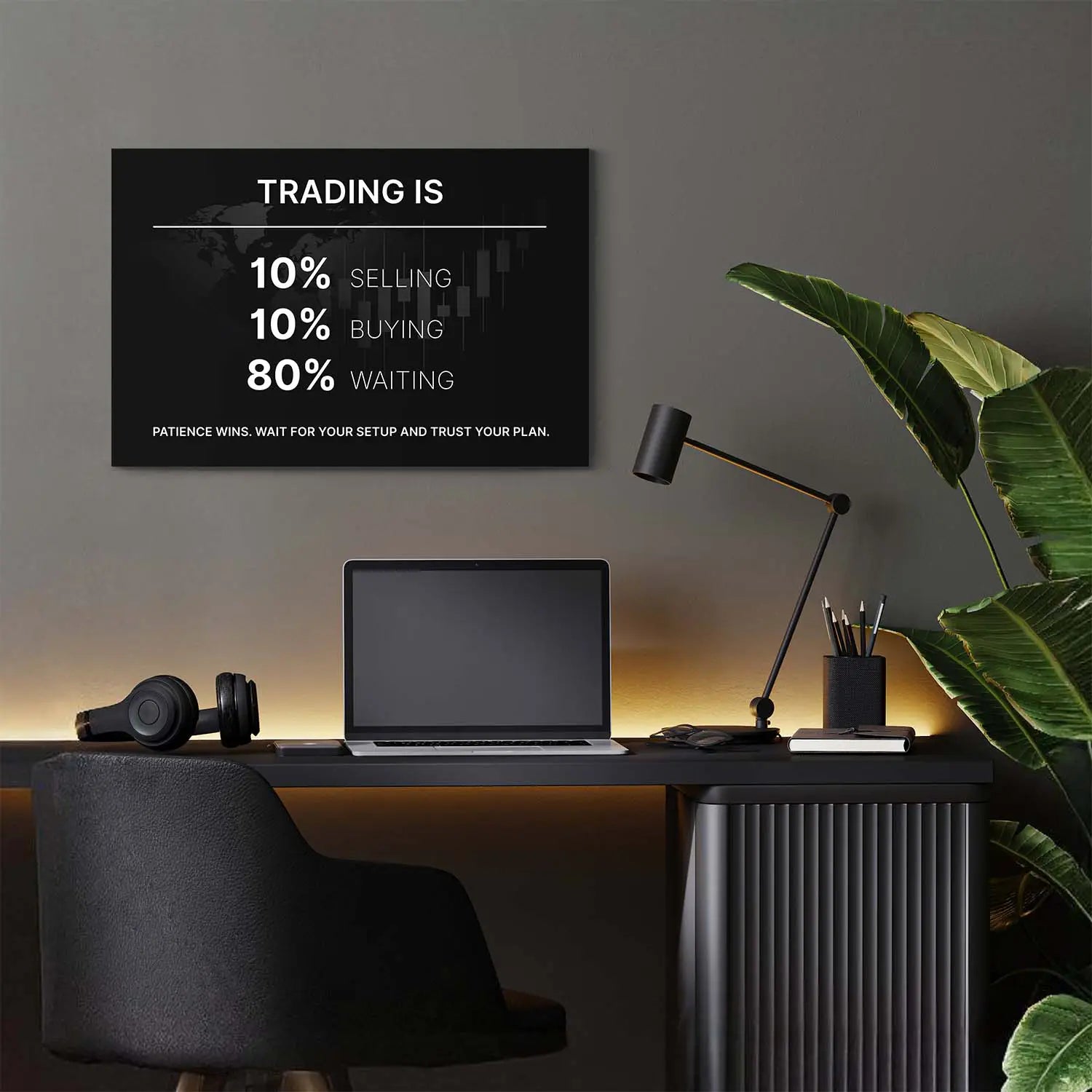 Trading Is Wall Art with Desk and Laptop